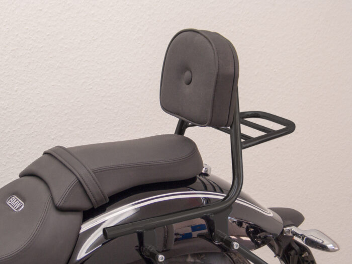 Sissy Bar made from tube with pad and carrier, black